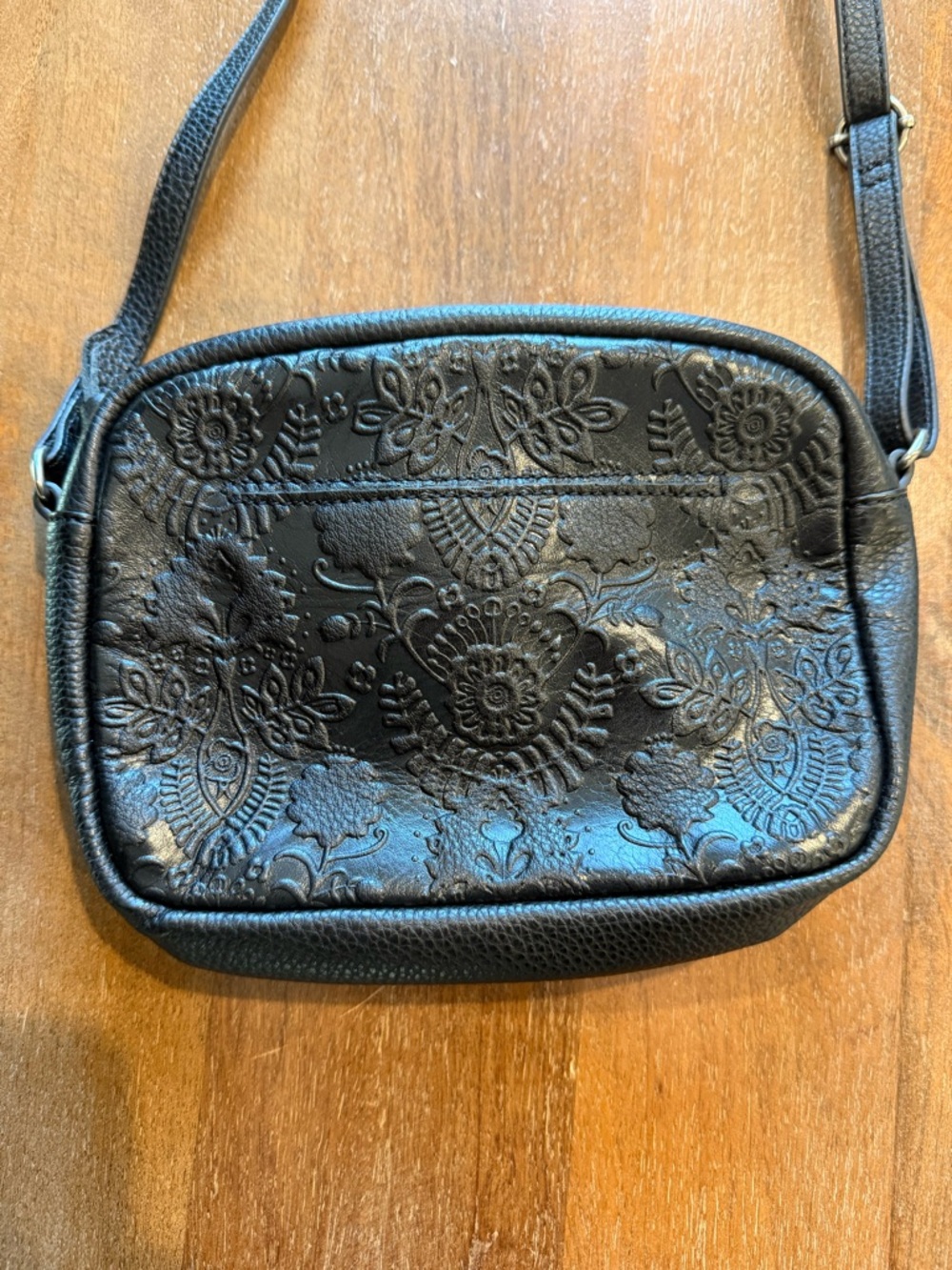 The Sak Black Embossed Floral Leather Crossbody